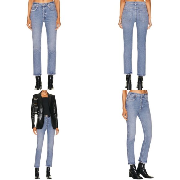 Agolde Riley Long Straight Leg Jeans Size 27 In Cove Wash Faded Denim Distressed - Picture 14 of 15